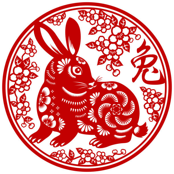To celebrate the Chinese New Year with red paper art of Chinese frame in the Year of the Rabbit 2023 according to Chinese zodiac system